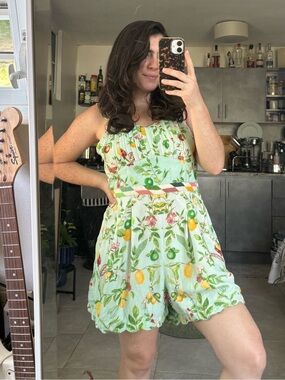 Anthropologie Ranna Gill Green Floral Fruit Romper M